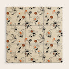 Basketball Fun Comic Illustration Pattern with Balls on Grey Background Wood Wall Art Gallery Image 1