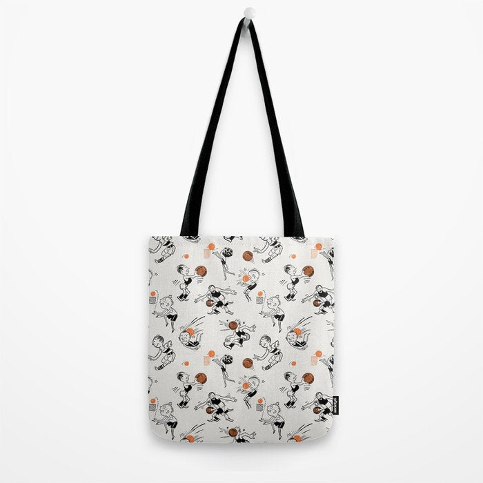 Basketball Fun Comic Illustration Pattern with Balls on Grey Background Tote Bag Gallery Image 2