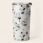 Basketball Fun Comic Illustration Pattern with Balls on Grey Background Travel Mug Gallery Image 2
