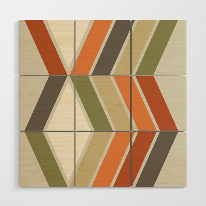 Mid Century Modern Diagonal Stripes Green Orange Wood Wall Art Gallery Image 1