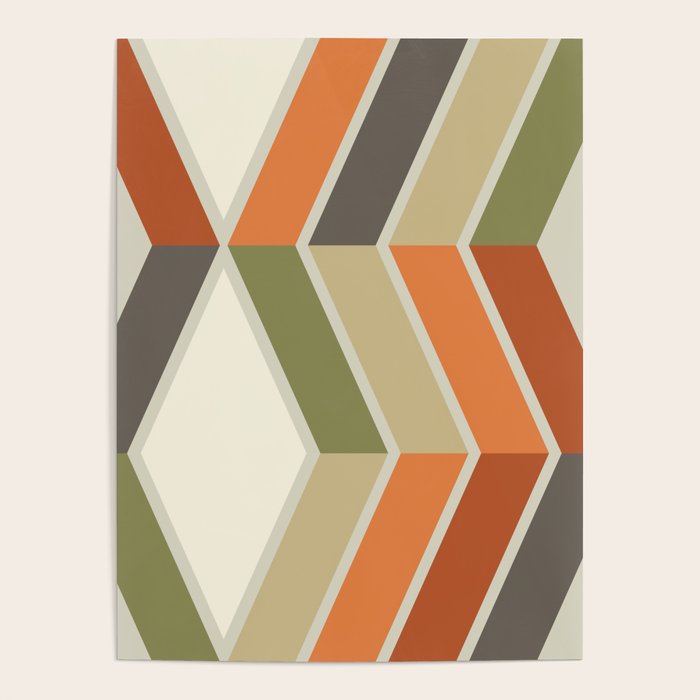 Mid Century Modern Diagonal Stripes Green Orange Poster Gallery Image 1