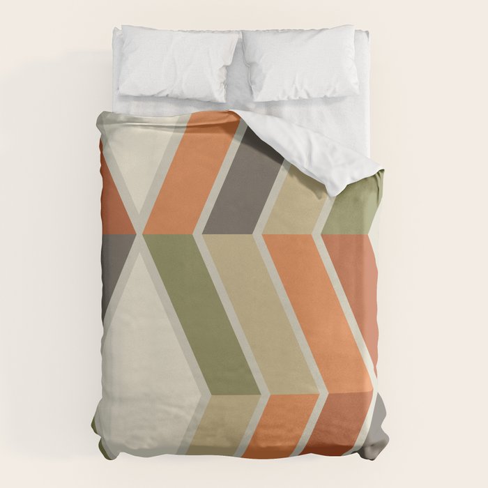 Mid Century Modern Diagonal Stripes Green Orange Duvet Cover Gallery Image 1