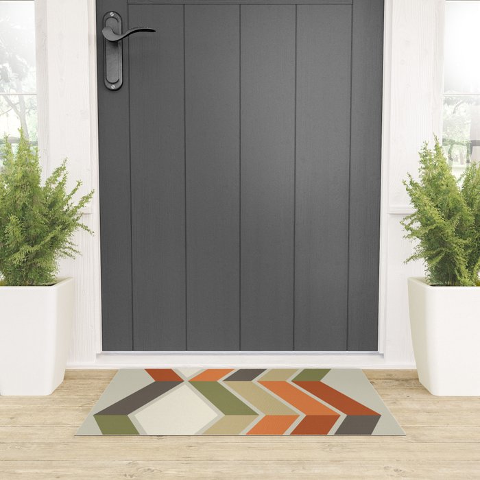 Mid Century Modern Diagonal Stripes Green Orange Welcome Mat Gallery Image 3