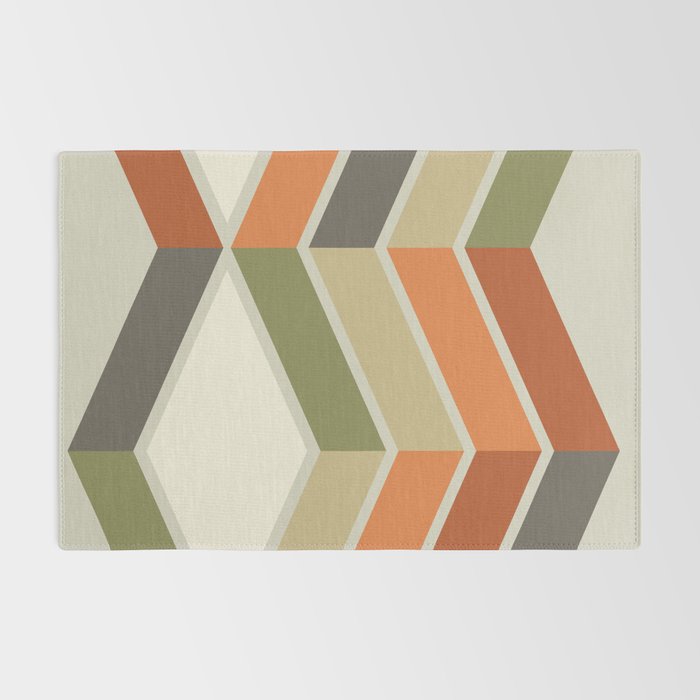 Mid Century Modern Diagonal Stripes Green Orange Rug Gallery Image 2