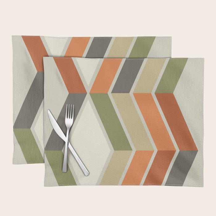 Mid Century Modern Diagonal Stripes Green Orange Placemat Gallery Image 1