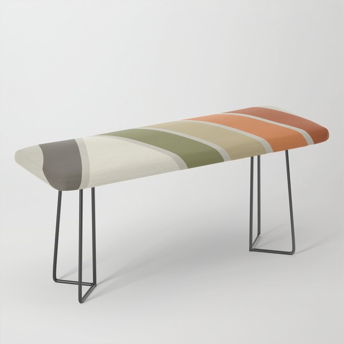 Mid Century Modern Diagonal Stripes Green Orange Bench Gallery Image 1