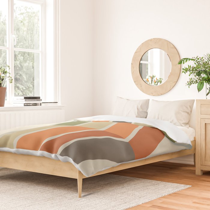 Mid Century Modern Diagonal Stripes Green Orange Duvet Cover Gallery Image 2