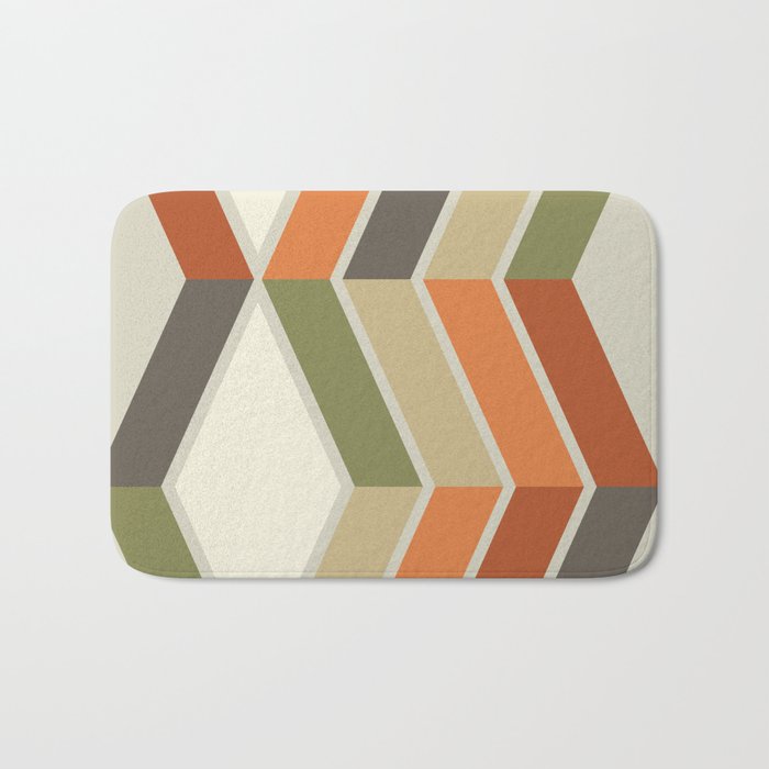 Mid Century Modern Diagonal Stripes Green Orange Bath Mat Gallery Image 1