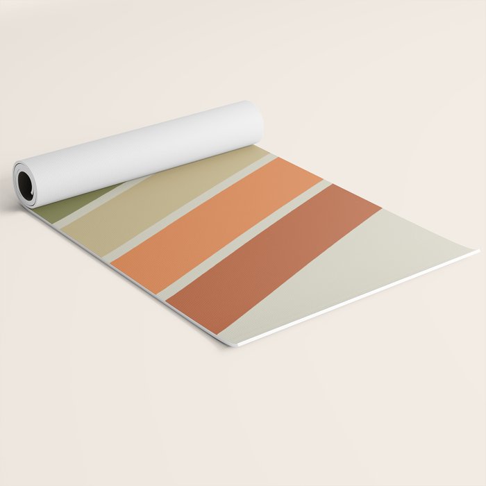 Mid Century Modern Diagonal Stripes Green Orange Yoga Mat Gallery Image 2