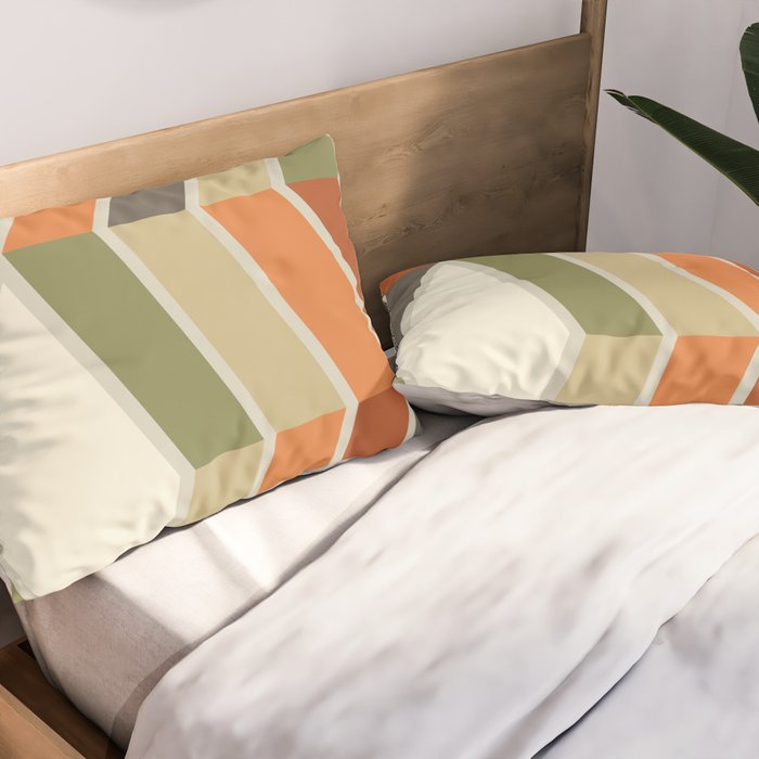 Mid Century Modern Diagonal Stripes Green Orange Pillow Sham Gallery Image 2
