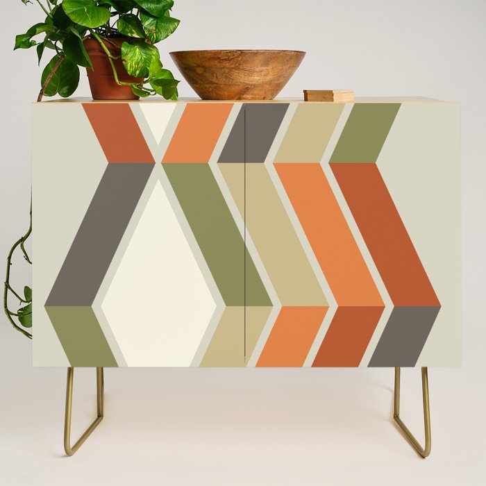 Mid Century Modern Diagonal Stripes Green Orange Credenza Gallery Image 1