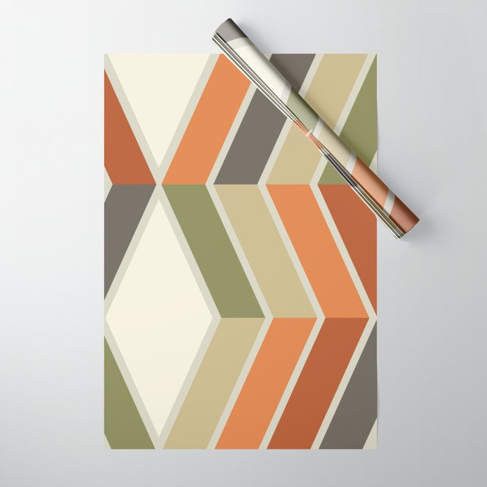 Mid Century Modern Diagonal Stripes Green Orange Wrapping Paper Gallery Image 1