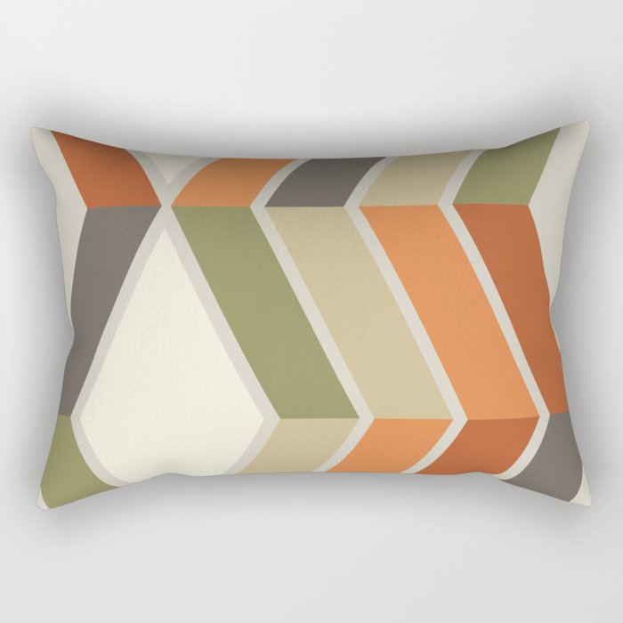 Mid Century Modern Diagonal Stripes Green Orange Rectangular Pillow Gallery Image 2