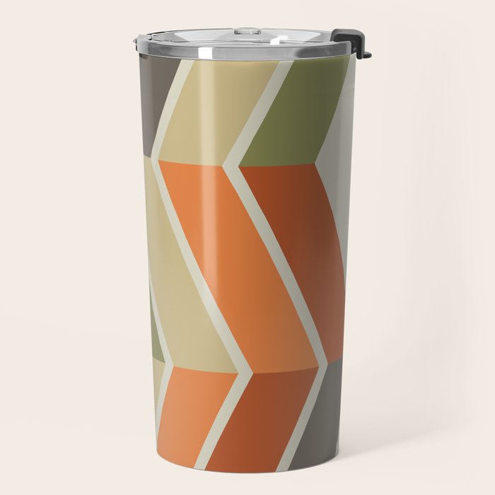 Mid Century Modern Diagonal Stripes Green Orange Travel Mug Gallery Image 2