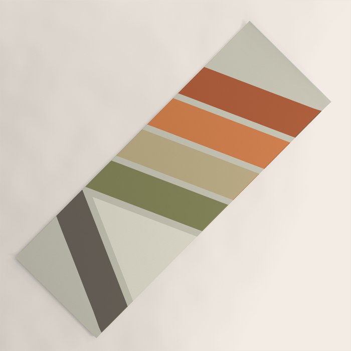 Mid Century Modern Diagonal Stripes Green Orange Yoga Mat Gallery Image 1