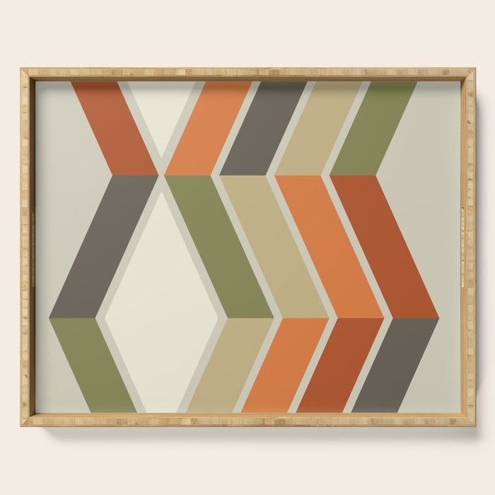 Mid Century Modern Diagonal Stripes Green Orange Serving Tray Gallery Image 1