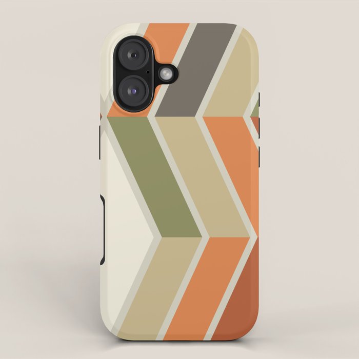 Mid Century Modern Diagonal Stripes Green Orange iPhone Case Gallery Image 1