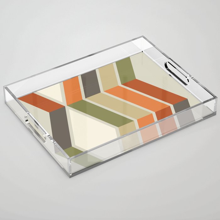 Mid Century Modern Diagonal Stripes Green Orange Acrylic Tray Gallery Image 1