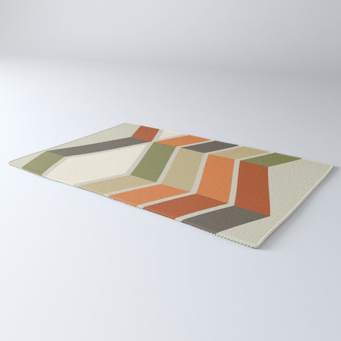 Mid Century Modern Diagonal Stripes Green Orange Rug Gallery Image 3