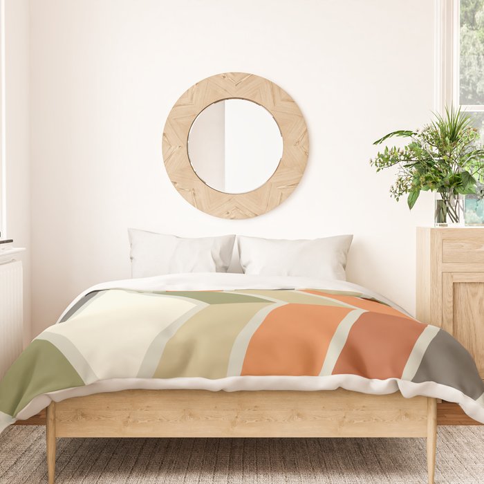 Mid Century Modern Diagonal Stripes Green Orange Duvet Cover Gallery Image 3