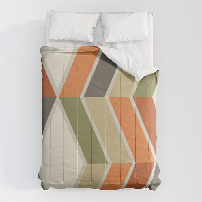 Mid Century Modern Diagonal Stripes Green Orange Comforter Gallery Image 1