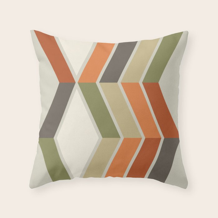 Mid Century Modern Diagonal Stripes Green Orange Throw Pillow Gallery Image 6