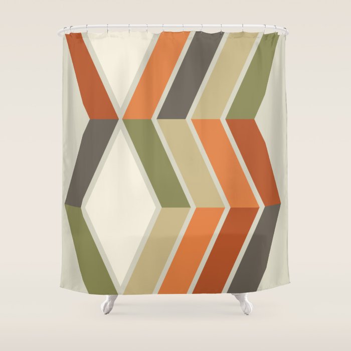 Mid Century Modern Diagonal Stripes Green Orange Shower Curtain Gallery Image 1