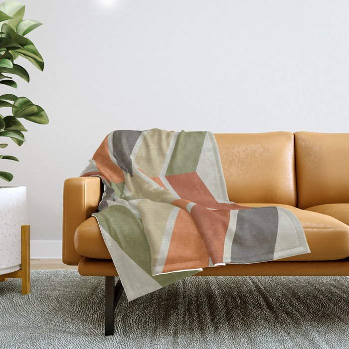 Mid Century Modern Diagonal Stripes Green Orange Throw Blanket Gallery Image 1