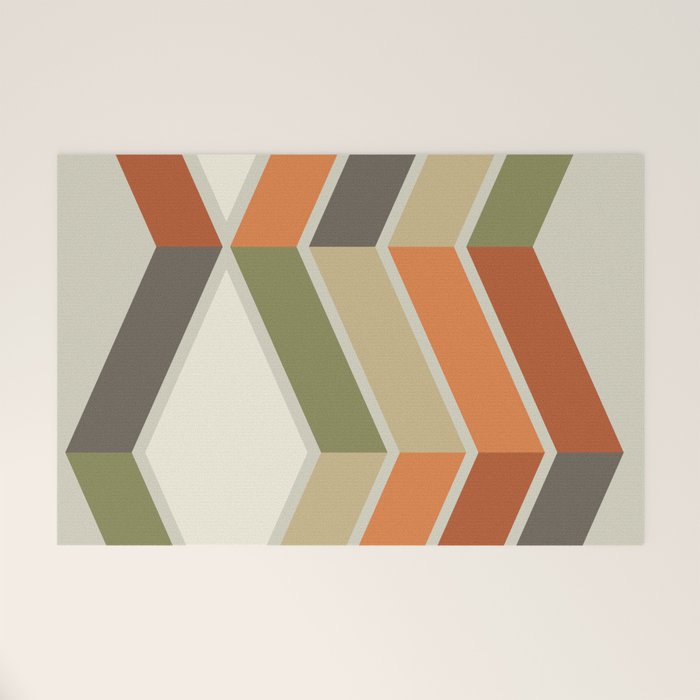 Mid Century Modern Diagonal Stripes Green Orange Welcome Mat