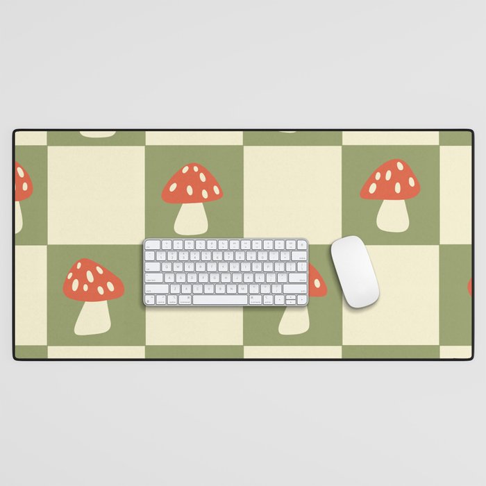 Mushroom Checkerboard Pattern Desk Mat Gallery Image 1
