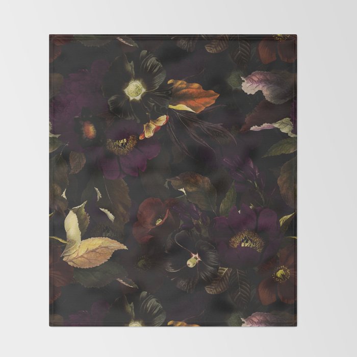 The Darkest Dutch Vintage Flowers Garden  Throw Blanket Gallery Image 2
