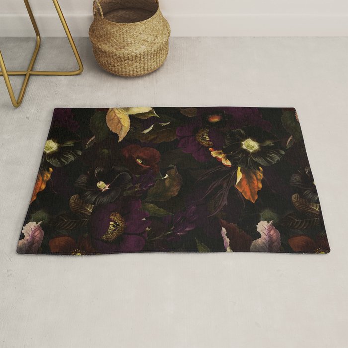 The Darkest Dutch Vintage Flowers Garden  Rug Gallery Image 1
