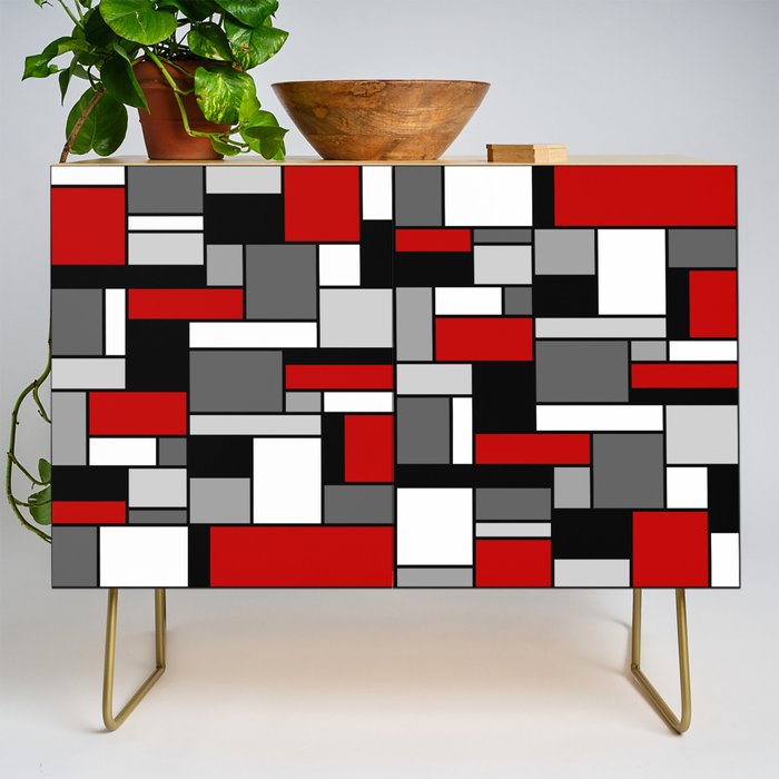 Mid Century Modern Color Blocks in Red, Gray, Black and White Credenza Gallery Image 1