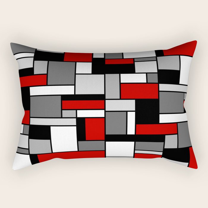Mid Century Modern Color Blocks in Red, Gray, Black and White Rectangular Pillow Gallery Image 2