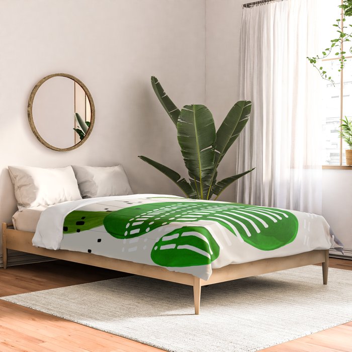 Fun Mid Century Modern Abstract Minimalist Olive Green Rings Grey Black Accent Comforter Gallery Image 2