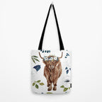 Highland Cow, Highland Cows with Flowers, Flower Crown, Floral Print, Watercolor Tote Bag Gallery Image 2
