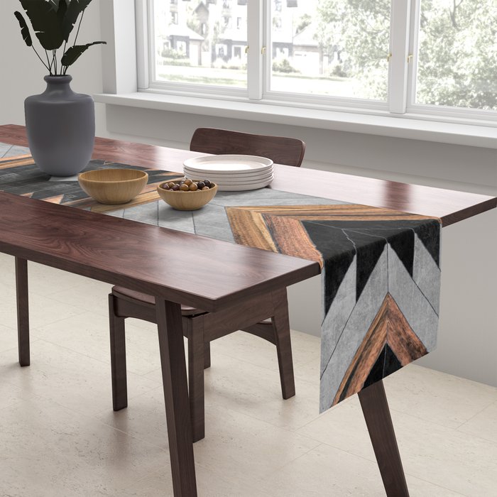 Urban Tribal Pattern No.6 - Aztec - Concrete and Wood Table Runner Gallery Image 2