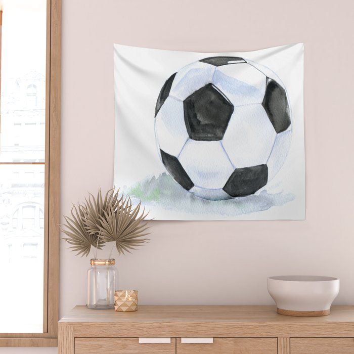 Soccer Ball Watercolor Wall Tapestry Gallery Image 2