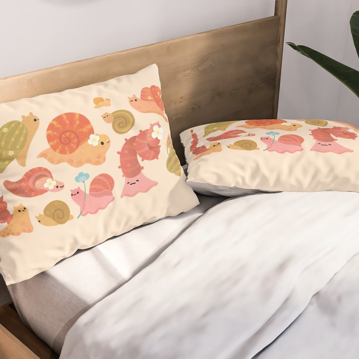 Snail and small flowers Pillow Sham Gallery Image 2