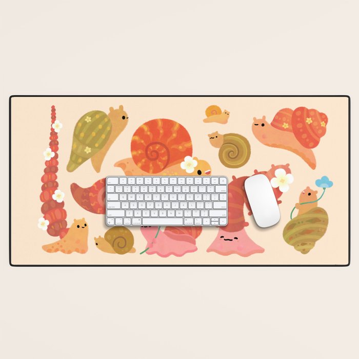 Snail and small flowers Desk Mat Gallery Image 1