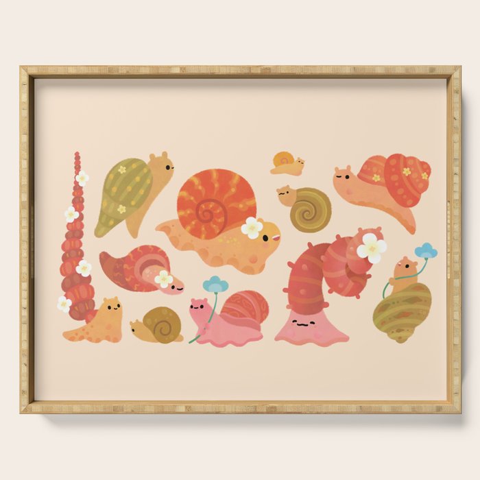 Snail and small flowers Serving Tray Gallery Image 1