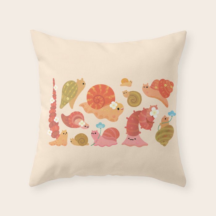 Snail and small flowers Throw Pillow Gallery Image 6