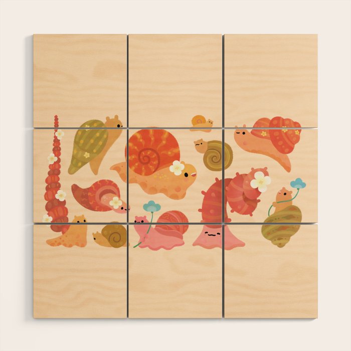 Snail and small flowers Wood Wall Art Gallery Image 1