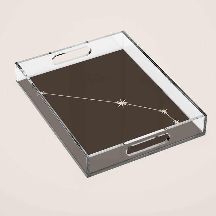 Aries Zodiac Star Constellation Line Art Coffee Brown Acrylic Tray Gallery Image 1
