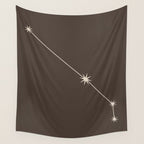Aries Zodiac Star Constellation Line Art Coffee Brown Wall Tapestry Gallery Image 4