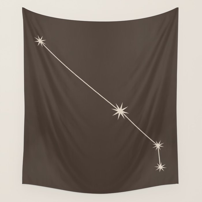 Aries Zodiac Star Constellation Line Art Coffee Brown Wall Tapestry Gallery Image 4