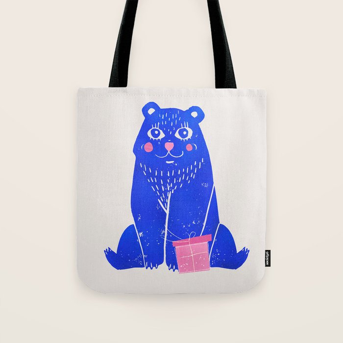 Blue Christmas Bear Tote Bag Gallery Image 1