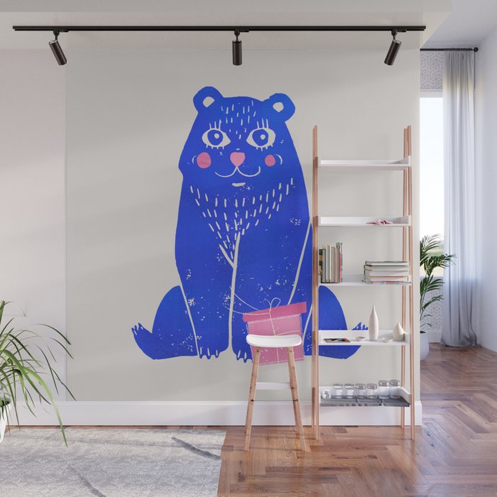 Blue Christmas Bear Wall Mural Gallery Image 1