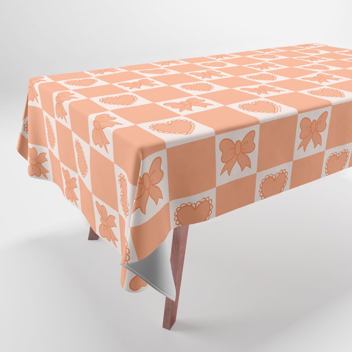 Orange Bow Checkered Print Tablecloth Gallery Image 1