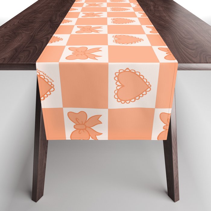 Orange Bow Checkered Print Table Runner Gallery Image 1